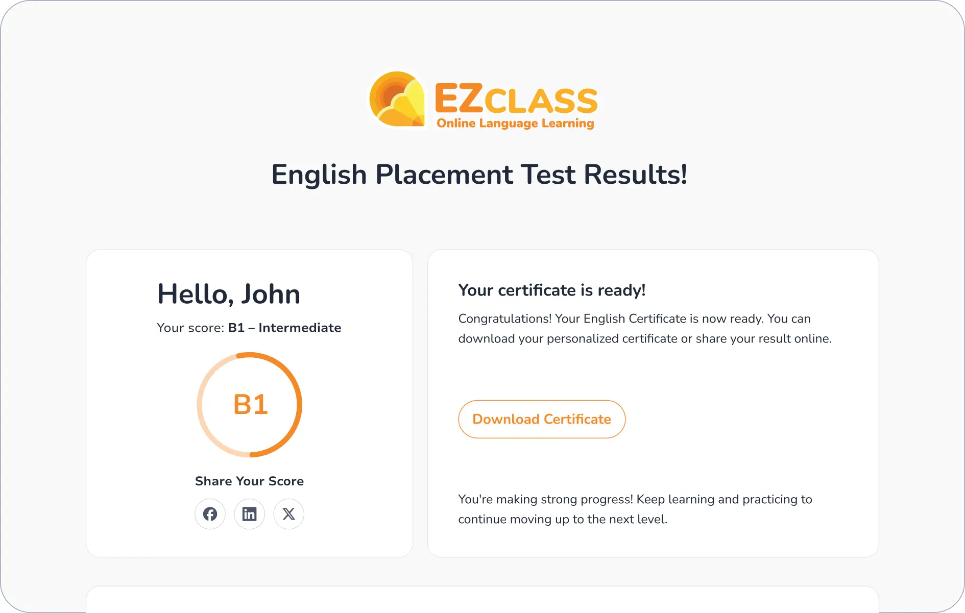 English Placement Test Results